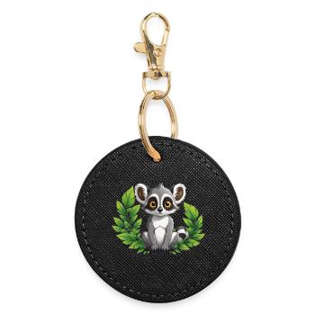 Lemur in the countryside - Round Keyring - black - Front