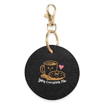 Donut und Kaffee - Runder Schlüsselanhänger - Schwarz - Vorne