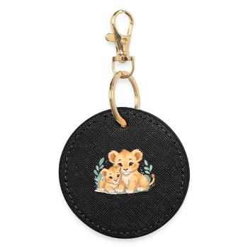 cuddling lion cubs - Round Keyring - black - Front