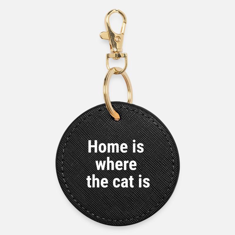 Home is where the cat is White - Round Keyring - black