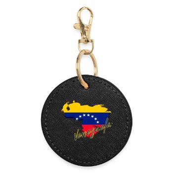 Karte der Flagge Venezuelas, Venezolanischer Stolz - Runder Schlüsselanhänger - Schwarz - Vorne