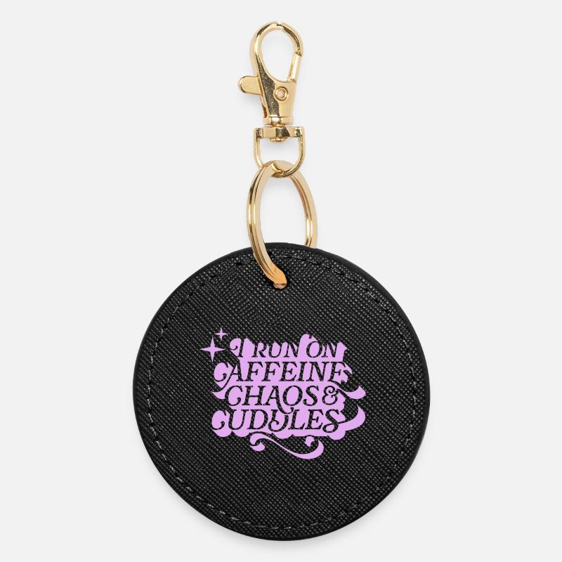 Caffeine Chaos Cuddles – Power Mode On - Round Keyring - black