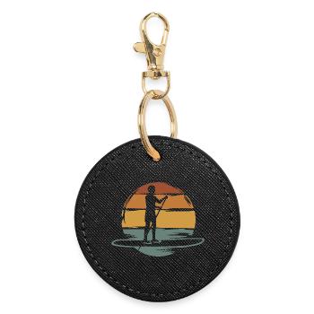 vintage stand up paddle - Wasser Sport Symbol - Runder Schlüsselanhänger - Schwarz - Vorne