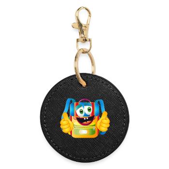 Cartable de dessin animé amusant avec pouces vers le haut - Porte-clés rond - noir - Devant