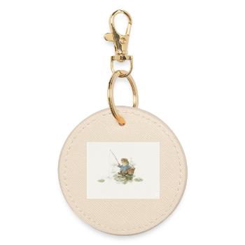 Charming Frog Fisherman Illustration - Round Keyring - oyster - Front