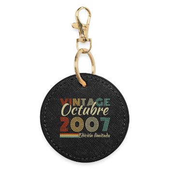 Oktober 2007 Vinatge Retro Geburtstagsgeschenk - Runder Schlüsselanhänger - Schwarz - Vorne