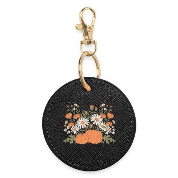 Herbstliche Blumen Und Kürbisse Illustration - Runder Schlüsselanhänger - Schwarz - Vorne