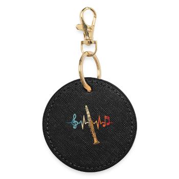 Clarinet, heartbeat, clarinetist, musician - Round Keyring - black - Front