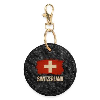Grunge-Flagge der Schweiz, Schweizer Stolz - Runder Schlüsselanhänger - Schwarz - Vorne