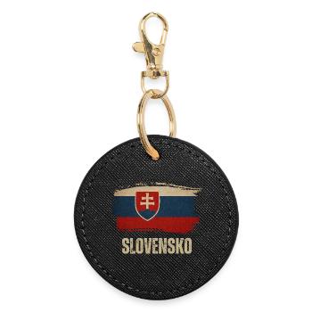 Vintage-Flagge der Slowakei, ich liebe die Slowakei - Runder Schlüsselanhänger - Schwarz - Vorne