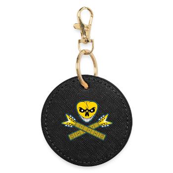 Gitarrenplektren-Totenkopf und gekreuzte Gitarren - Runder Schlüsselanhänger - Schwarz - Vorne