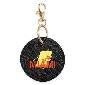 Miami Palmen Neon - Runder Schlüsselanhänger - Schwarz - Vorne