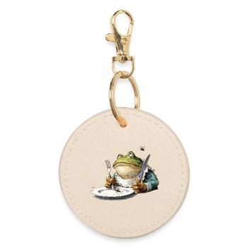 Frog at the table with cutlery - Round Keyring - oyster - Front