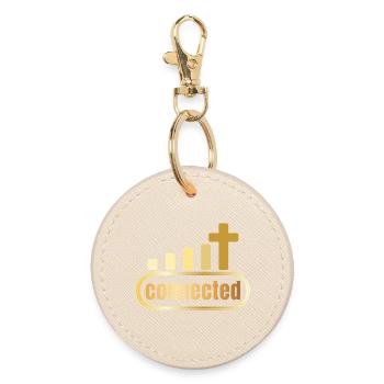 Connected - cross - gold - christian - Round Keyring - oyster - Front