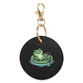 Grenouille froide sur un coussin feuille - Porte-clés rond - noir - Devant