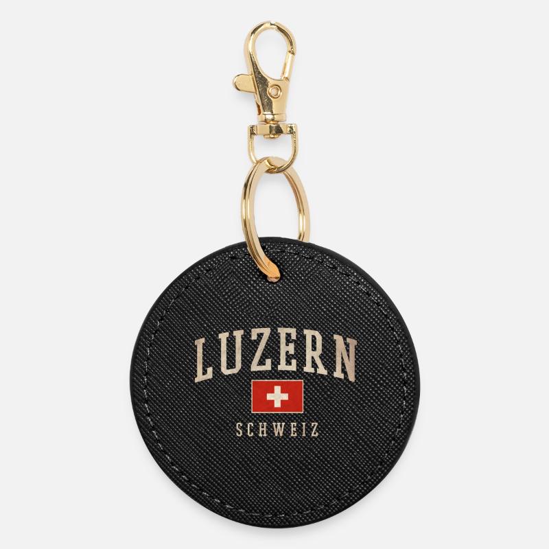 Luzen Schweiz Vintage Logo - Runder Schlüsselanhänger - Schwarz