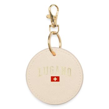 Lugano Schweiz Vintage Emblem - Runder Schlüsselanhänger - Auster - Vorne
