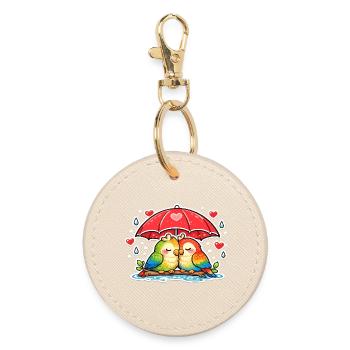 Couple of hearts under umbrella parrot - Round Keyring - oyster - Front
