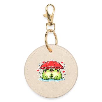 Cuddly frog with red umbrella - Round Keyring - oyster - Front