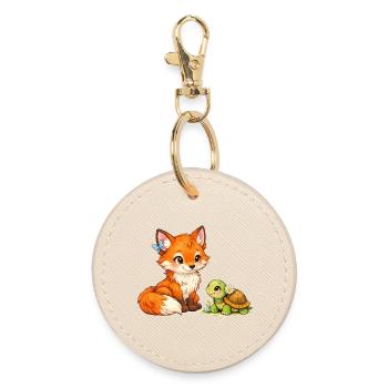 Renard et une tortue mignonne - Porte-clés rond - huître - Devant