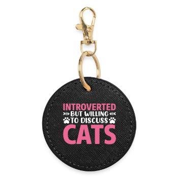 Introverted discuss with cat - Runder Schlüsselanhänger - Schwarz - Vorne