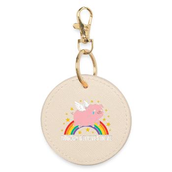 Sad pig on rainbow - Round Keyring - oyster - Front