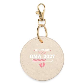 Ich werde Oma 2027 – Baby Ankündigung Geschenk - Runder Schlüsselanhänger - Auster - Vorne