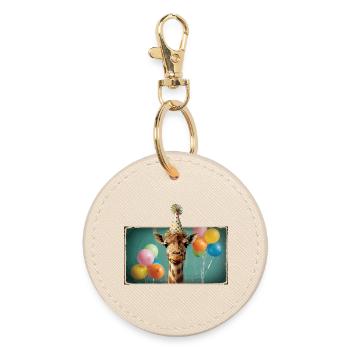 Giraffe Animals Zoo Party Jungle Zoo Birthday - Round Keyring - oyster - Front