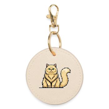 Cream Persian Cat Long Hair Vintage Portrait - Round Keyring - oyster - Front