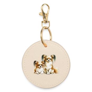 Papillon Hunde - Runder Schlüsselanhänger - Auster - Vorne