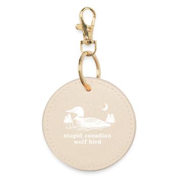 Stupid Canadian Wolf Bird Funny Loon Humor - Round Keyring - oyster - Front