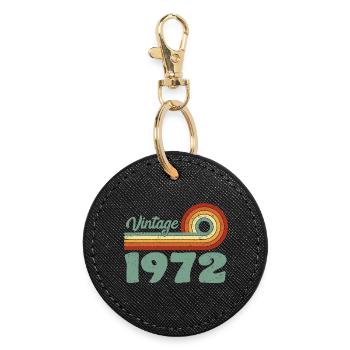 Vintage 1972 Birthday Mountain Retro 1972 - Runder Schlüsselanhänger - Schwarz - Vorne