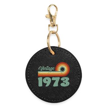 Vintage 1973 Retro Mountain Geburtstag 1973 - Runder Schlüsselanhänger - Schwarz - Vorne