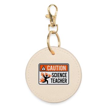 CAUTION, SCIENCE TEACHER - physique, chimie, laboratoire - Porte-clés rond - huître - Devant