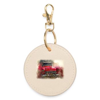 Nostalgic Old American Dream Car - Round Keyring - oyster - Front
