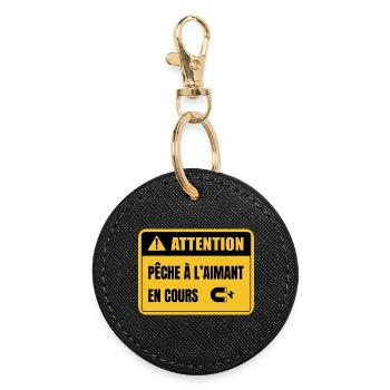 Pêche à l'aimant en cours - cadeau pêcheur aimant - Porte-clés rond - noir - Devant