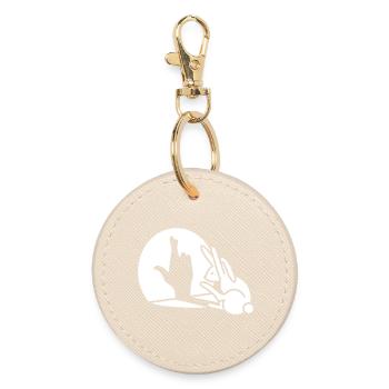 Funny Rabbit Hand Shadow Crossed Fingers - Round Keyring - oyster - Front
