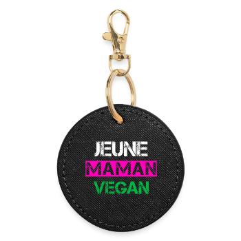 Jeune Maman Vegan - Porte-clés rond - noir - Devant