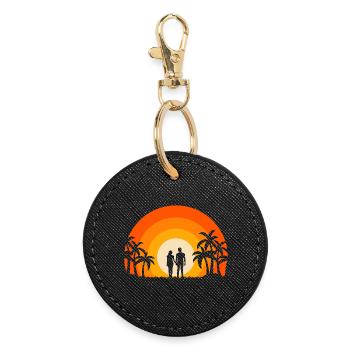 Sommer Sonnenuntergang Palme Strand Ozean Paradies Liebe - Runder Schlüsselanhänger - Schwarz - Vorne