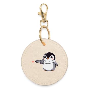 Drôle de pingouin avec des coeurs de pistolet Saint-Valentin - Porte-clés rond - huître - Devant