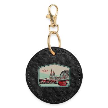 Illustration vue panoramique de Cologne - Porte-clés rond - noir - Devant