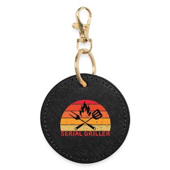 Serial Griller Retro BBQ Design - Round Keyring - black - Front