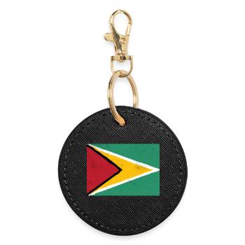 Guyana Flag – Dynamic Energy - Round Keyring - black - Front