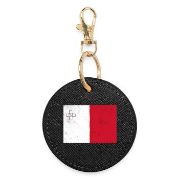 Flag of Malta - Round Keyring - black - Front