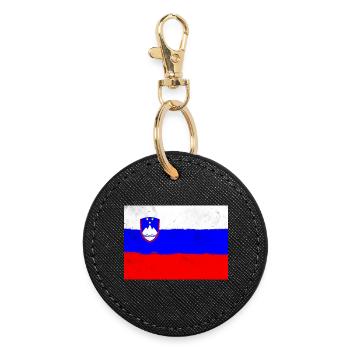 Drapeau de la Slovénie - Porte-clés rond - noir - Devant