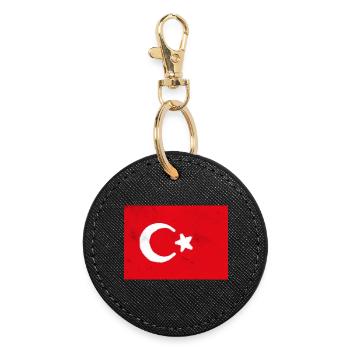 Turkish Flag Abstract Art Print - Round Keyring - black - Front