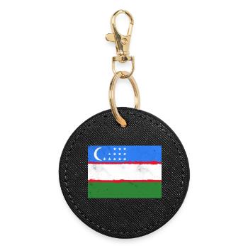 Flag of Uzbekistan - Round Keyring - black - Front