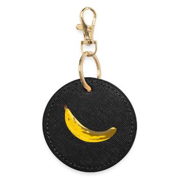 Überreife Banane mit braunen Flecken Illustration - Runder Schlüsselanhänger - Schwarz - Vorne