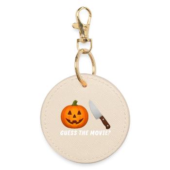 Pumpkin Jack-O-Lantern with Knife - Round Keyring - oyster - Front