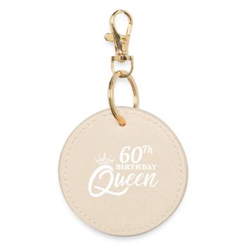 60th birthday queen - Round Keyring - oyster - Front